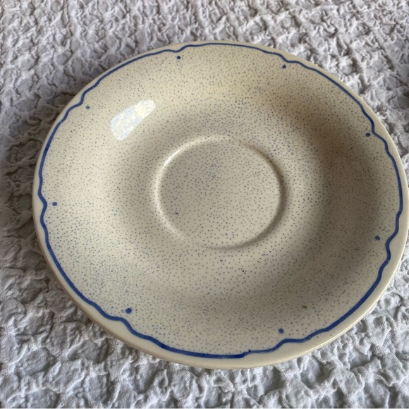 Vintage stoneware tea set tea cups & saucers white geese with bows speckled - Picture 4 of 16